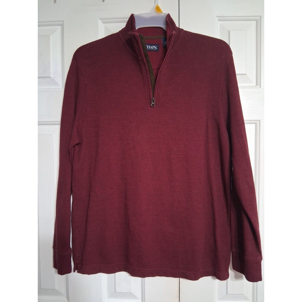 Men's Chaps Quarter Zip Pullover Top Size L Burgundy